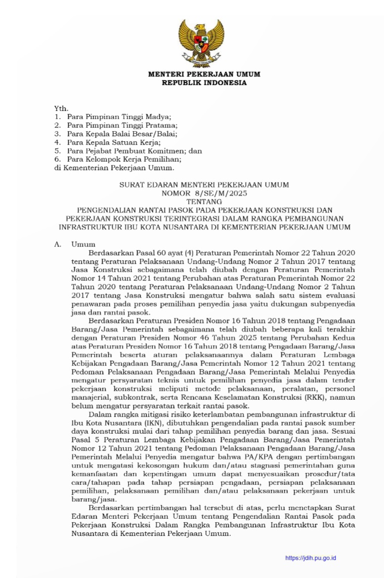 PENGENDALIAN RANTAI PASOK PADA PEKERJAAN KONSTRUKSI DAN PEKERJAAN KONSTRUKSI TERINTEGRASI DALAM RANGKA PEMBANGUNAN INFRASTRUKTUR  IBU KOTA NUSANTARA DI KEMENTERIAN PEKERJAAN UMUM 